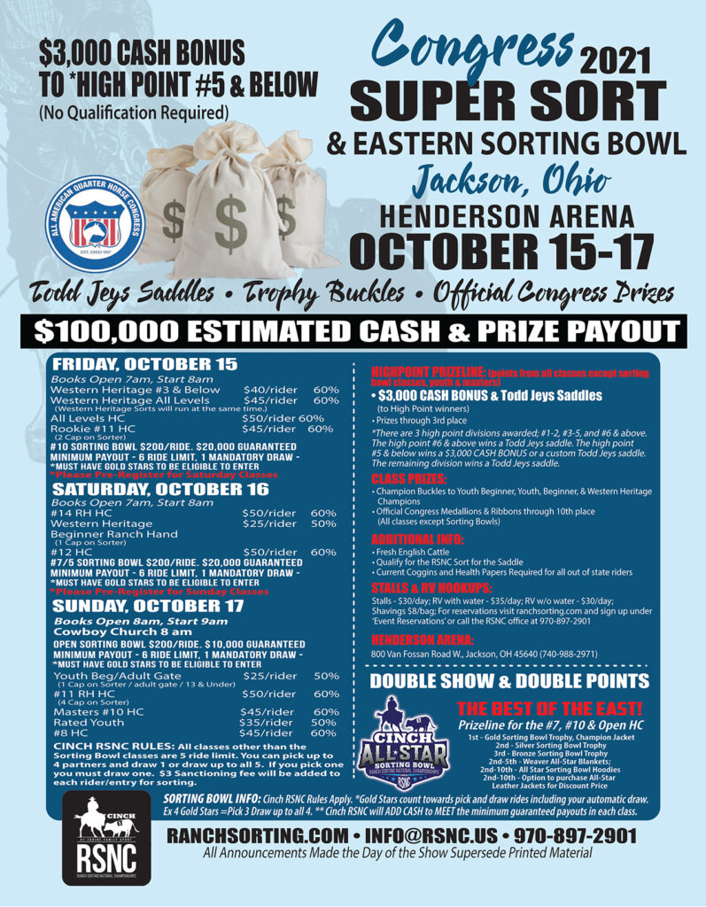 Eastern Sorting Bowl and Congress Super Sort at Henderson’s Arena- Jackson, OH