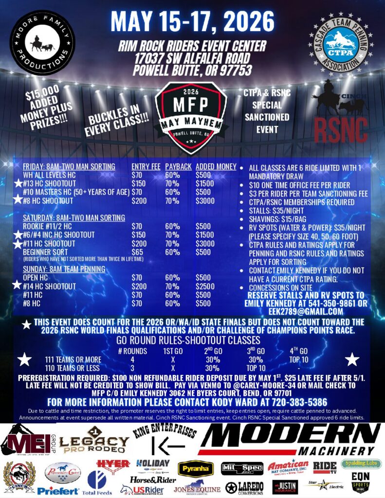 Powell Butte OR – Moore Family Productions **2026 OR/WA/ID State Finals Qualifier does not count for 2026 RSNC World Finals Qualifications**